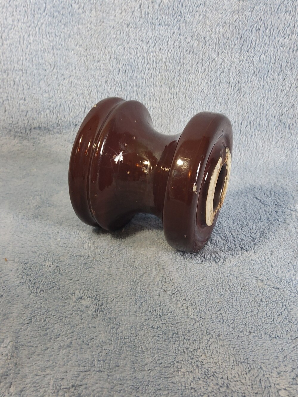 Vintage 3" Shackle/Spool Insulator Brown Porcelain Telegraph Telephone Electric